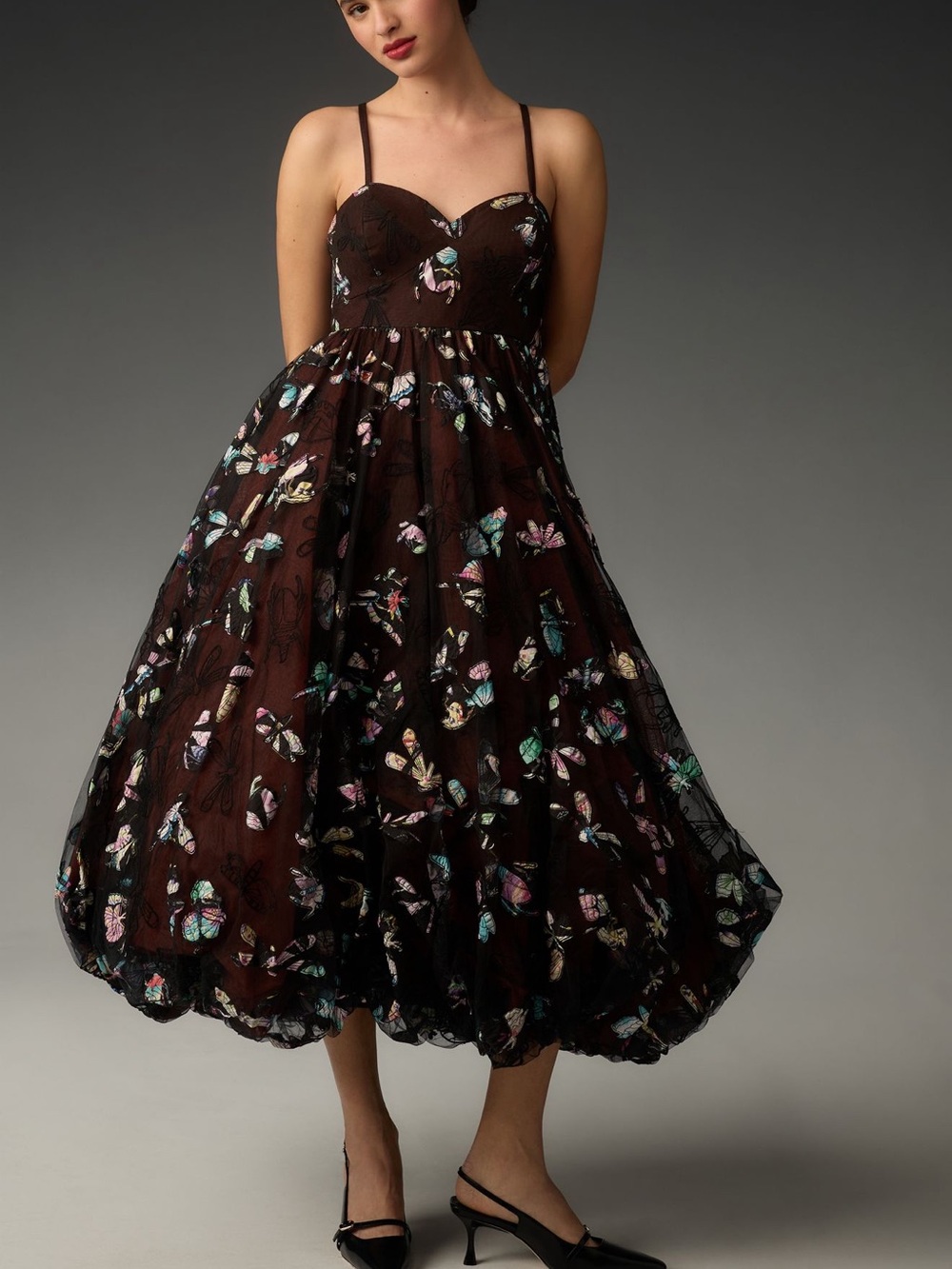 Geisha Designs Butterfly Embroidered Midi Dress